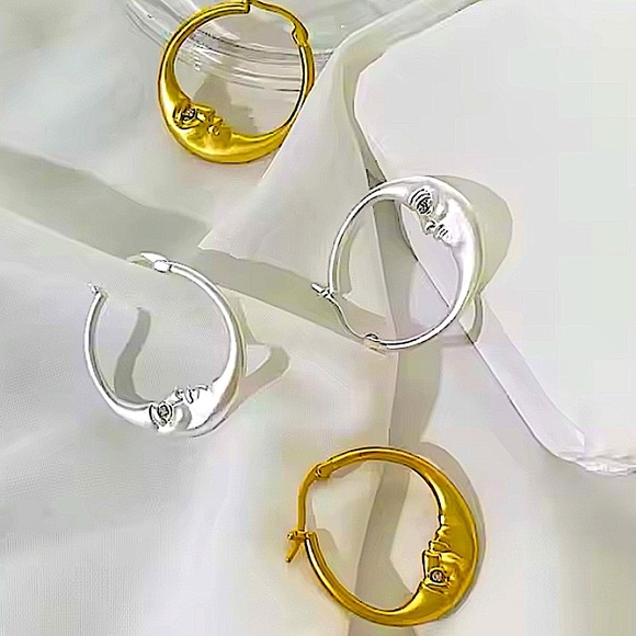 Gold Moon Hoop Minimalist Earrings Earrings - Picture 4 of 6